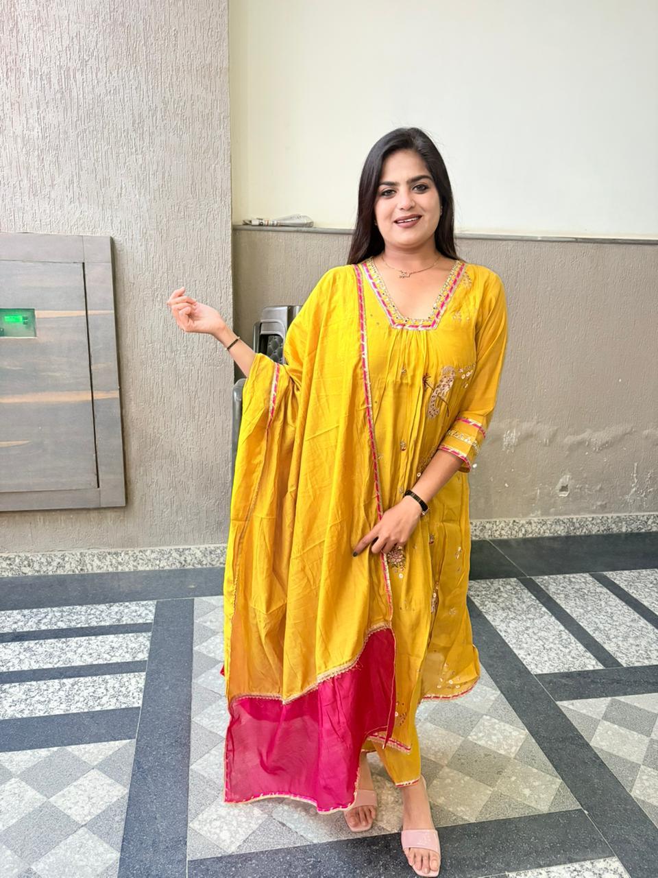 Mul chanderi Yellow Suit