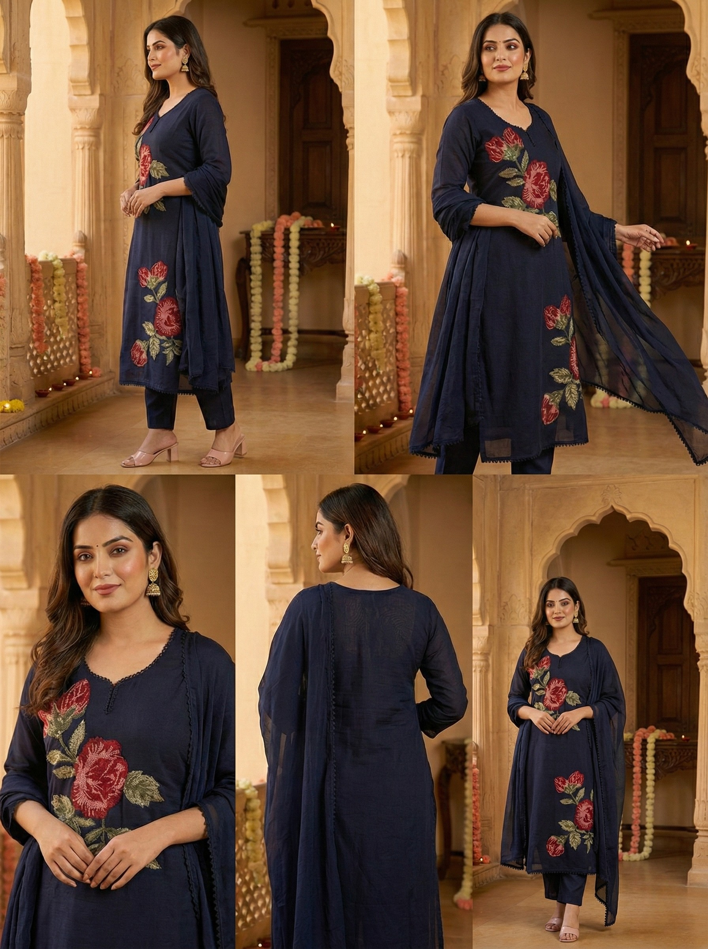 navy blue 3 piece suit cotton for women