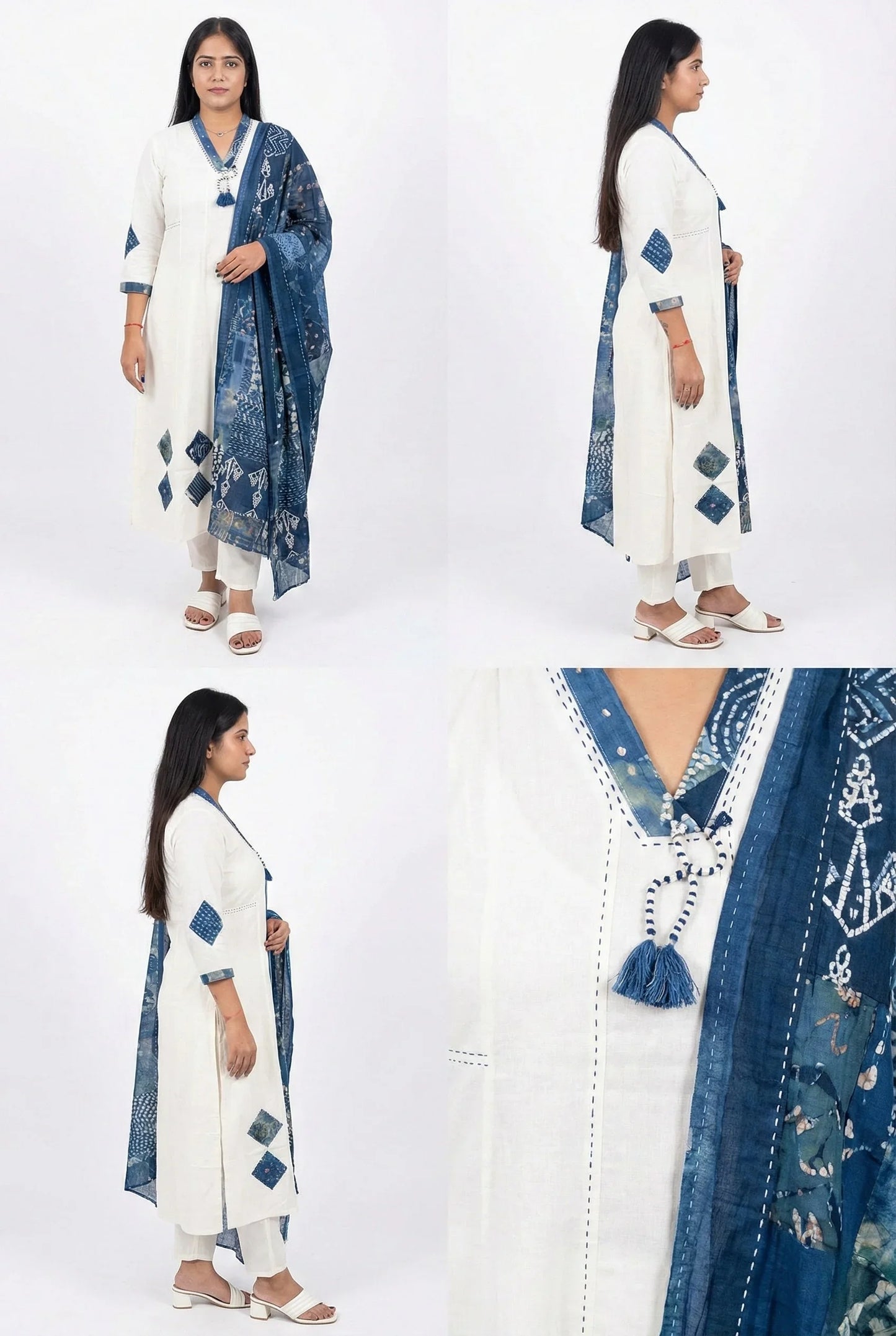 Cotton white and blue suit