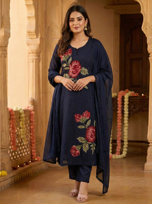 navy blue 3 piece suit cotton for women