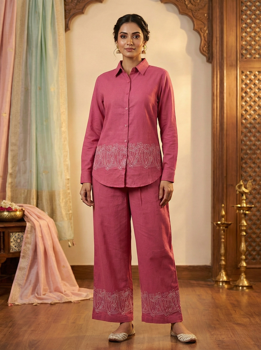 cotton Co-ord set Rose pink color