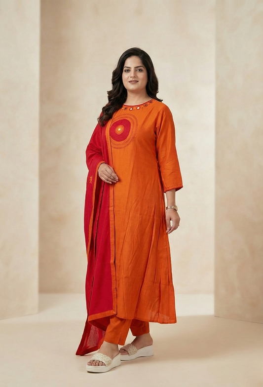 3 piece orange suit cotton