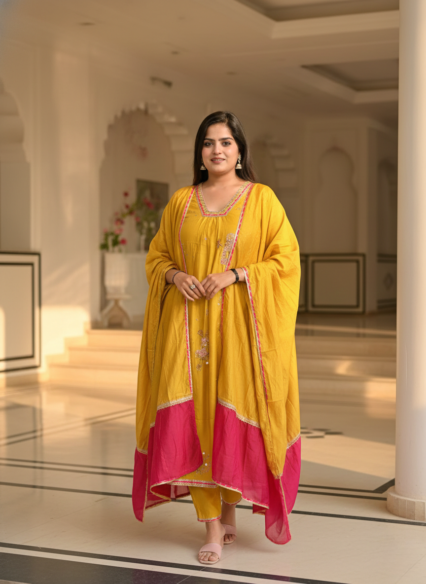 Mul chanderi Yellow Suit