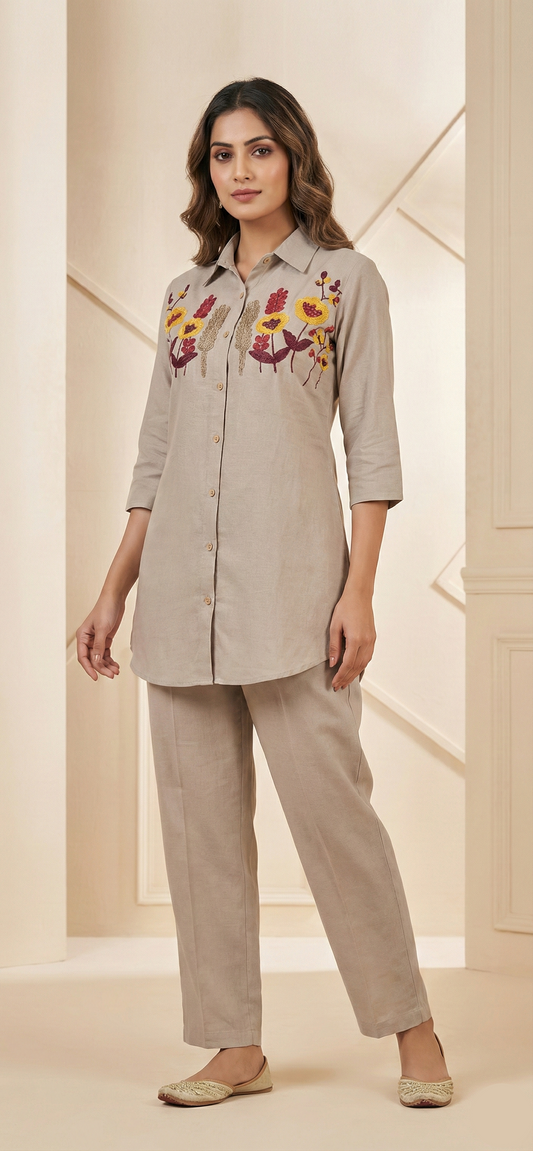 Gray colour co-ord set for women