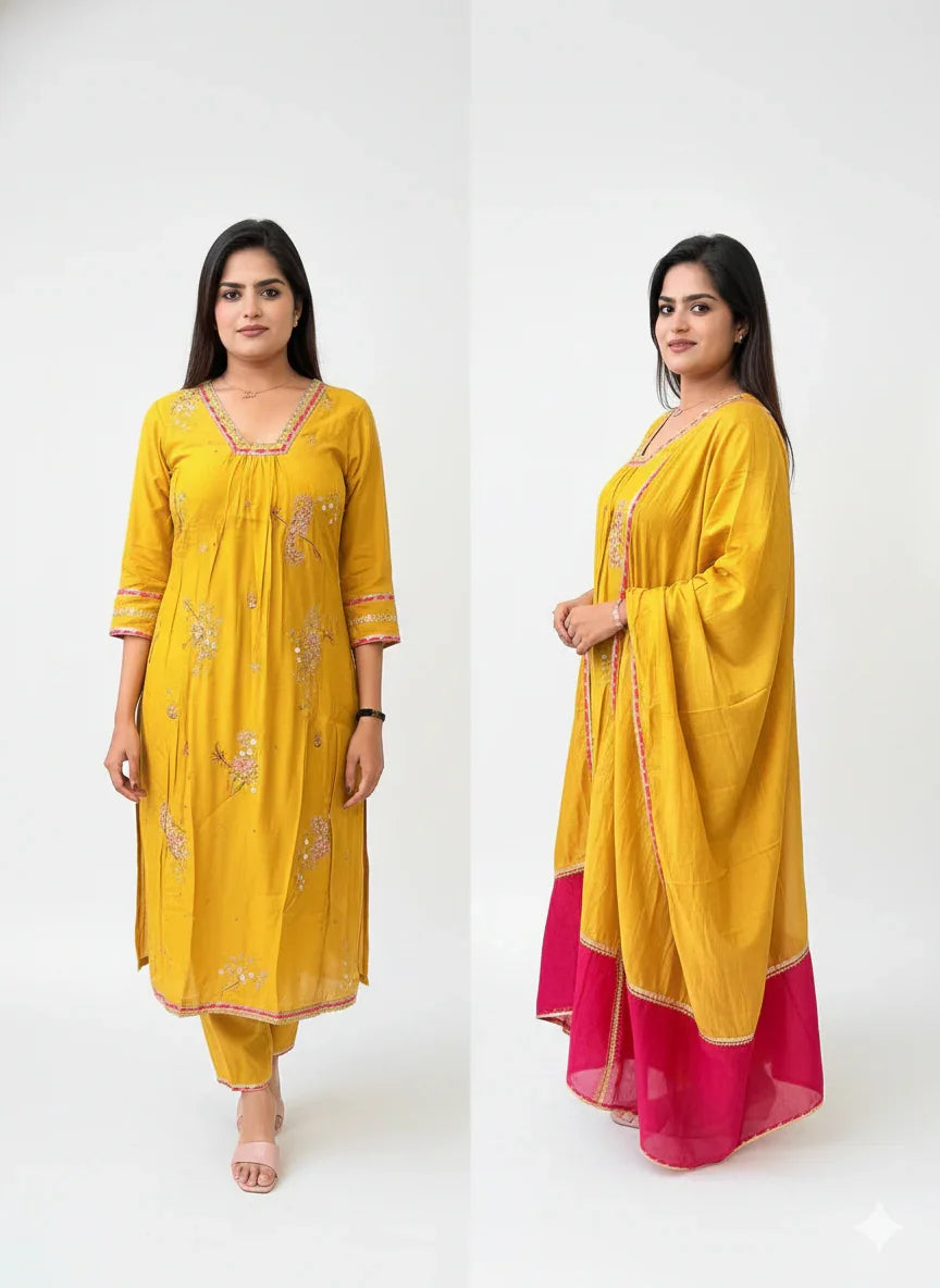 Mul chanderi Yellow Suit