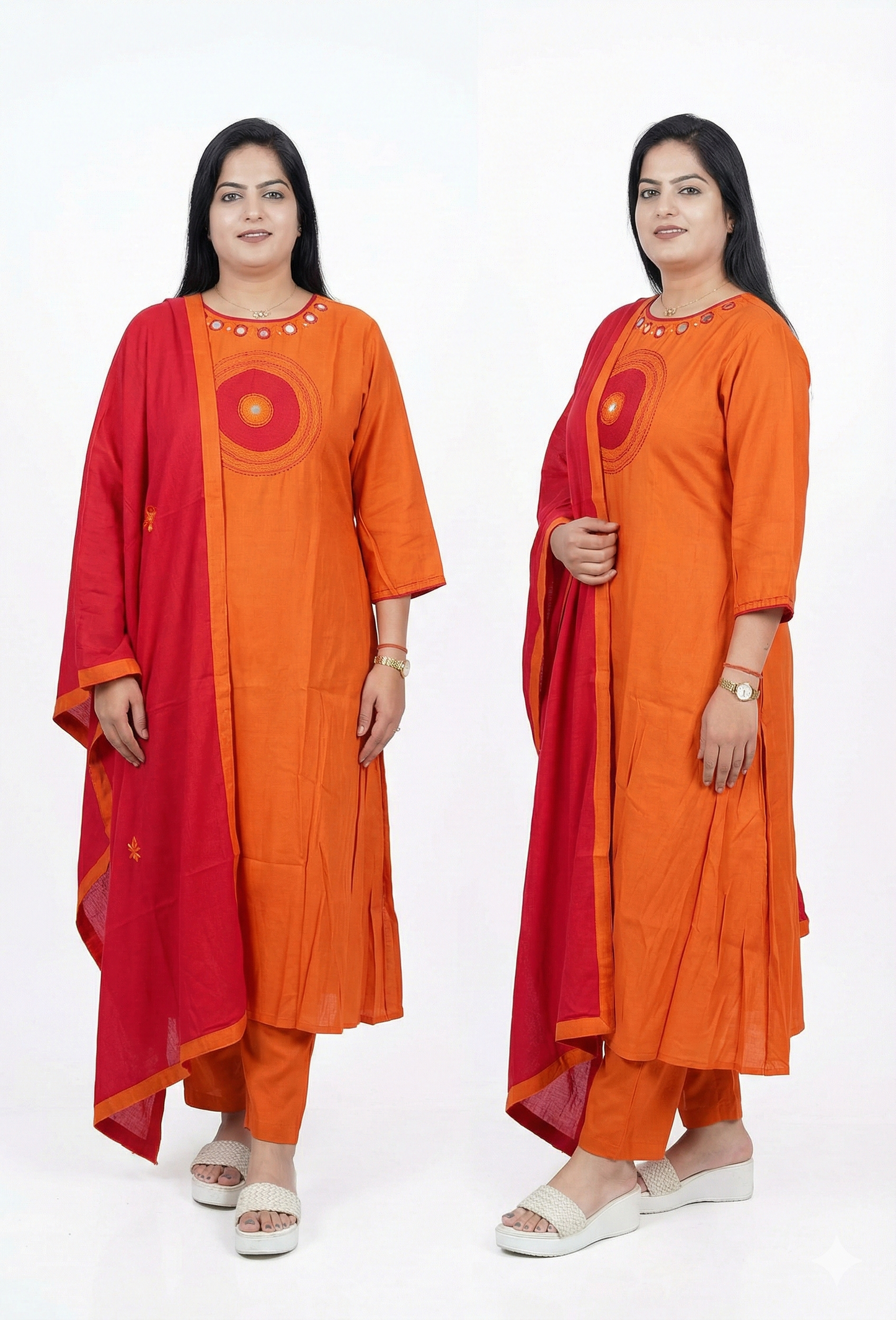 3 piece orange suit cotton
