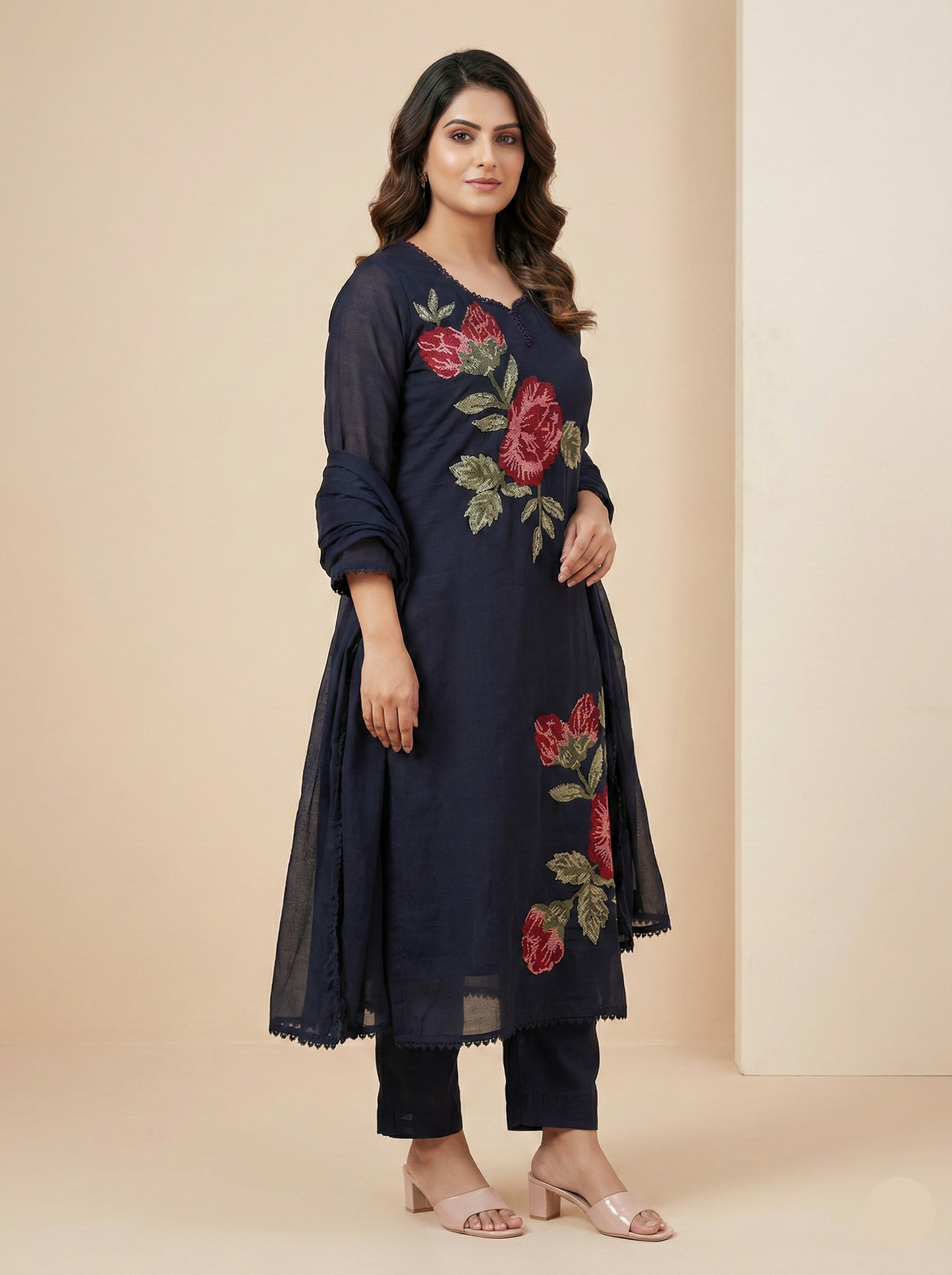 navy blue 3 piece suit cotton for women