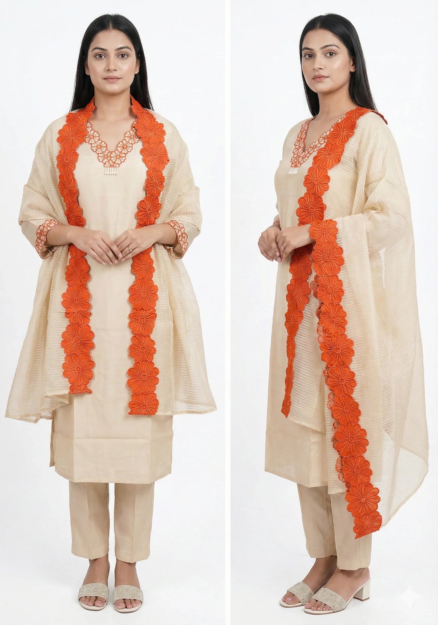 cream colour suit with Tissue duppta