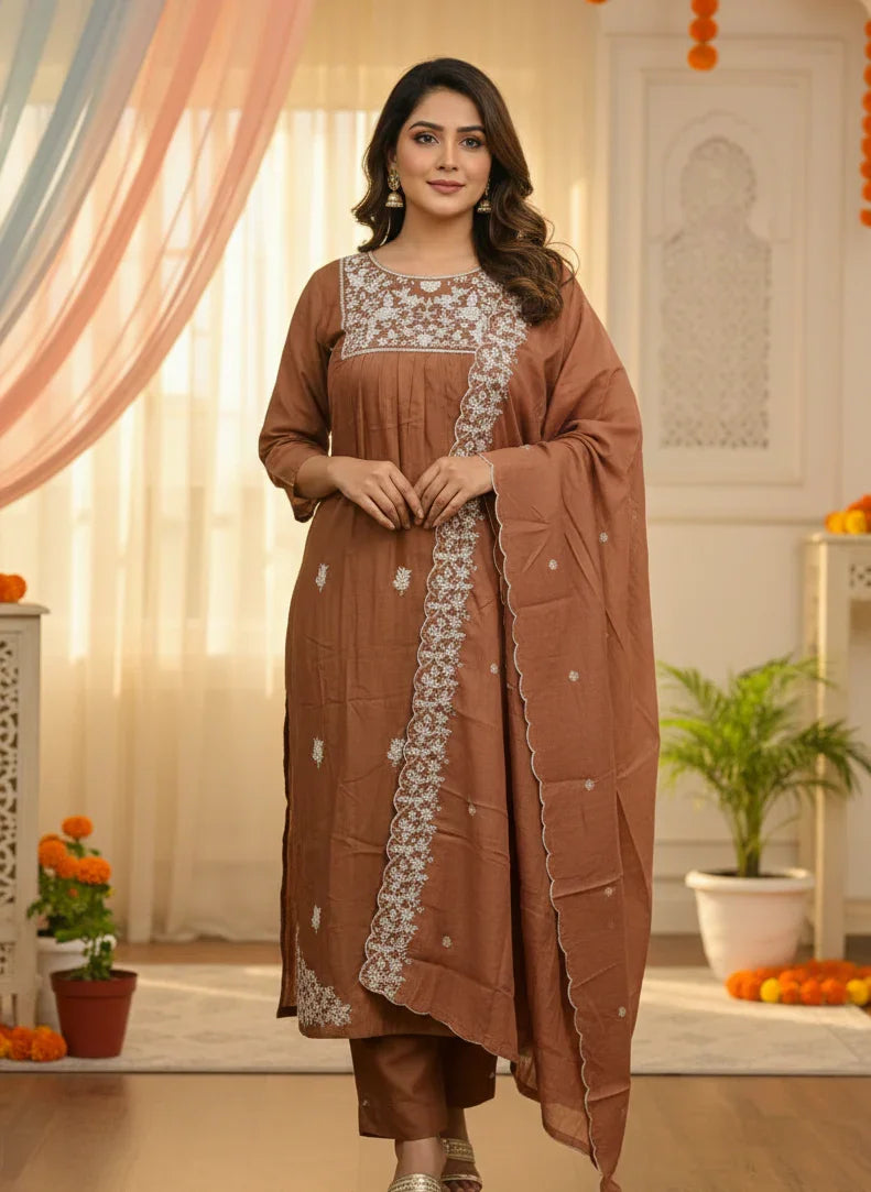 Brown suit with Embroidery work