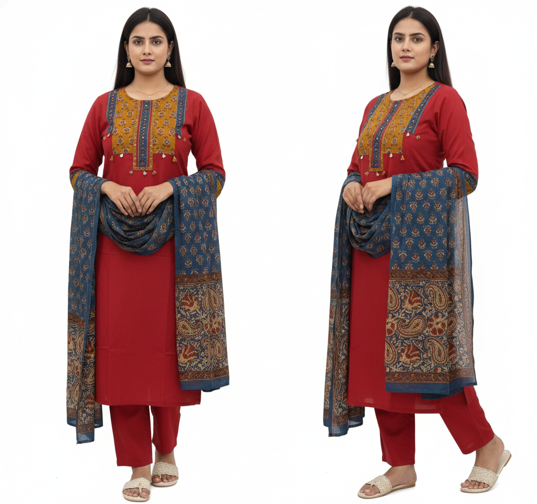 Cotton 3 peace suit Red color