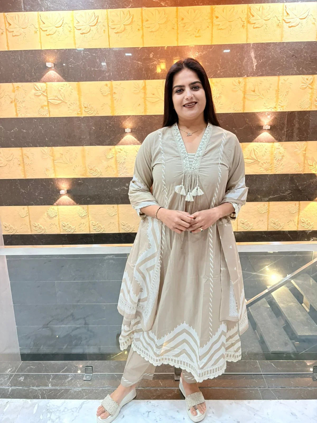 Beige cotton suit