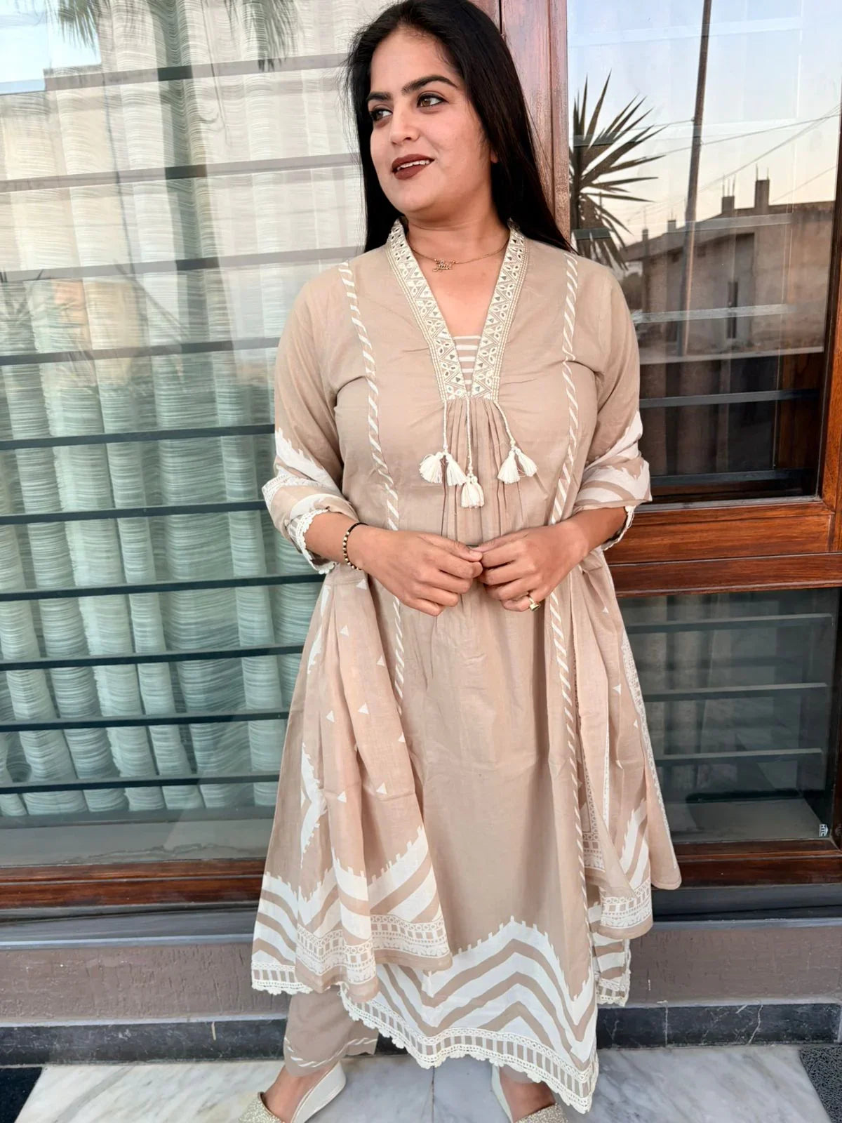 Beige cotton suit