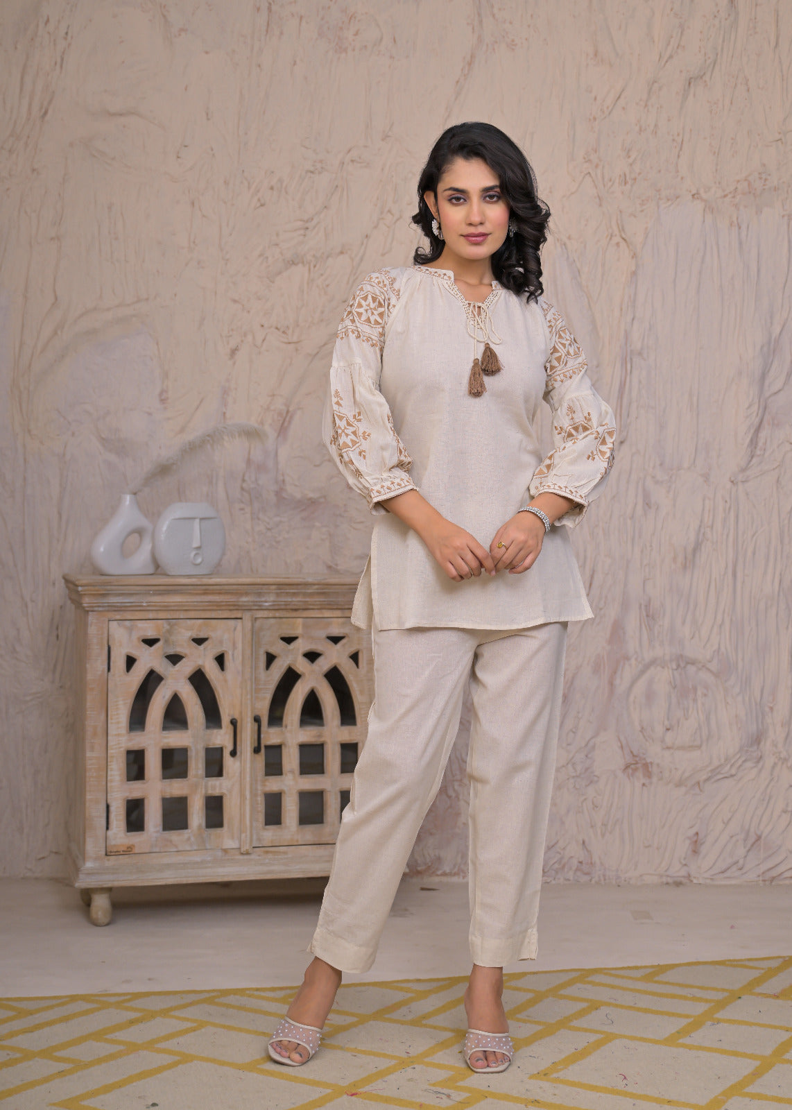 off white cotton co-ord set for women