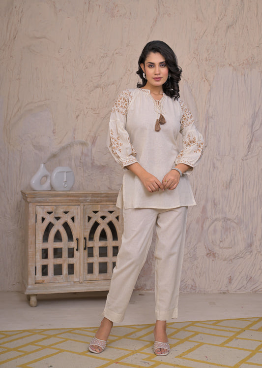 off white cotton co-ord set for women
