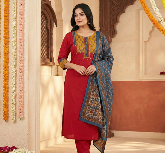 Cotton 3 peace suit Red color