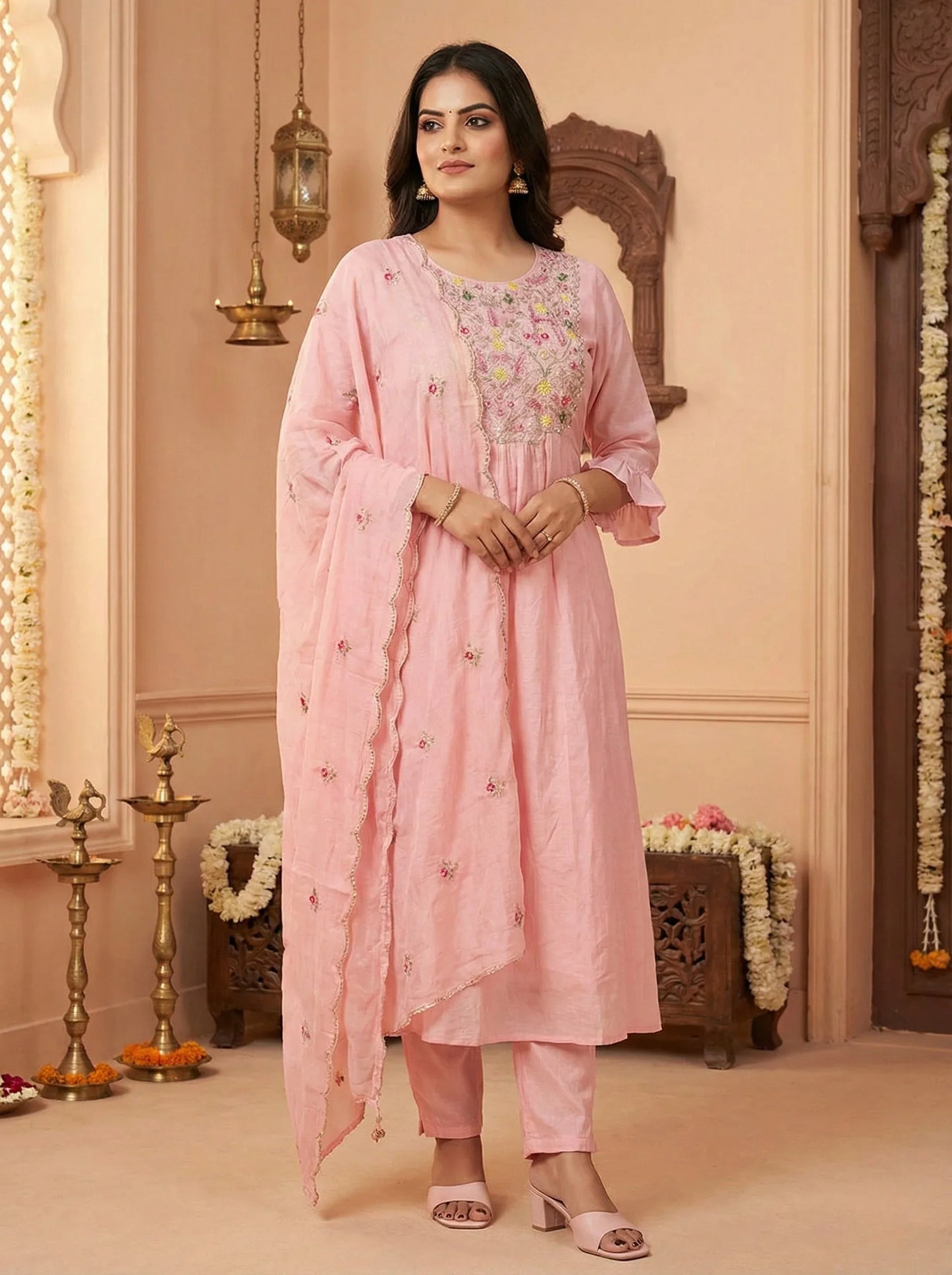 Baby pink suit with elegant work