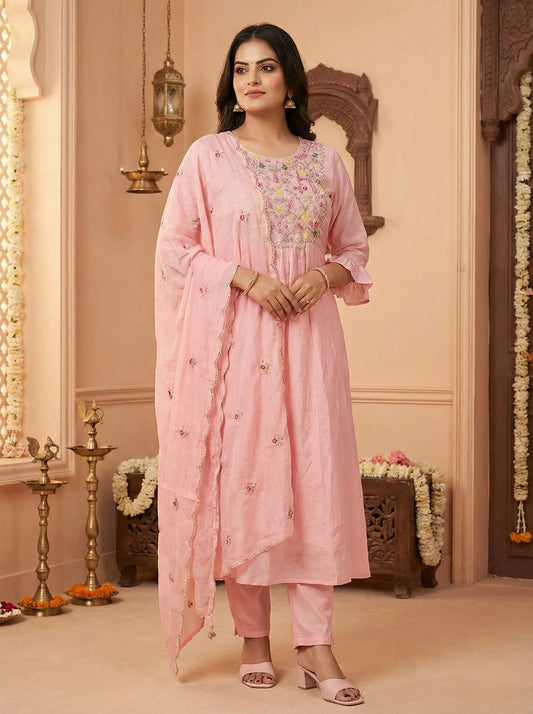 Baby pink suit with elegant work
