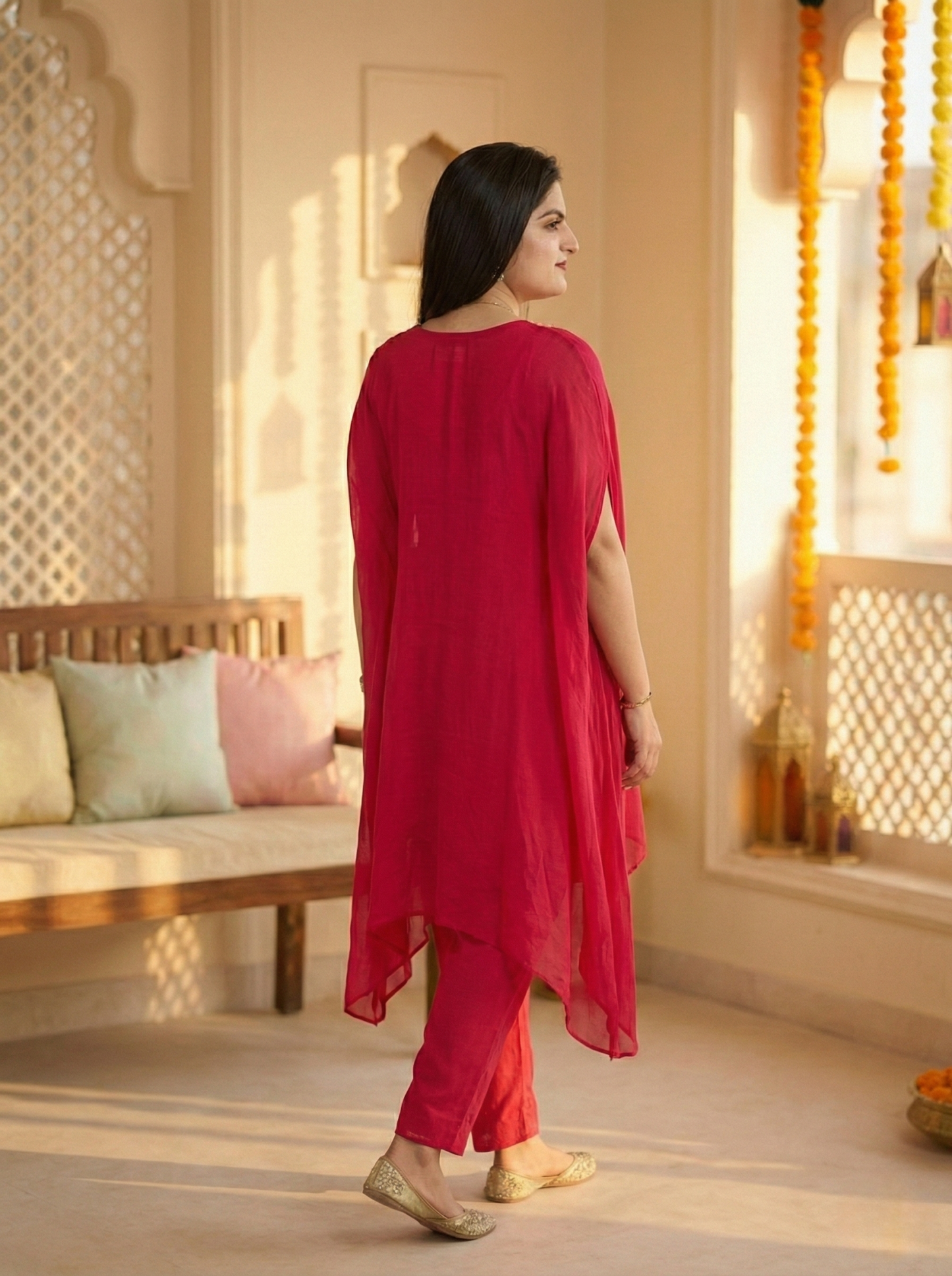 Pink co-ord set heavy work neck line